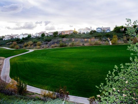 Well manicured greens at ALARA Links at Westridge Apartment Homes, Valencia, California