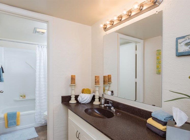 Solid Cultured Marble Bathroom Counter Tops at The Towers Apartments, Albuquerque, New Mexico