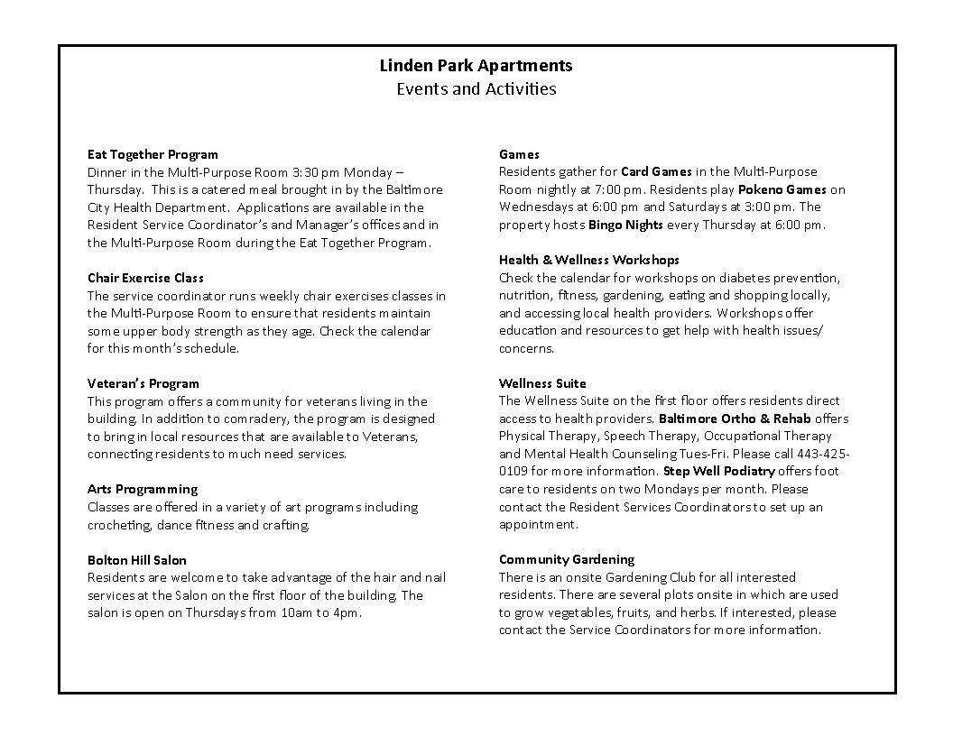 Linden Park February 2020 Activity Calendar page 2