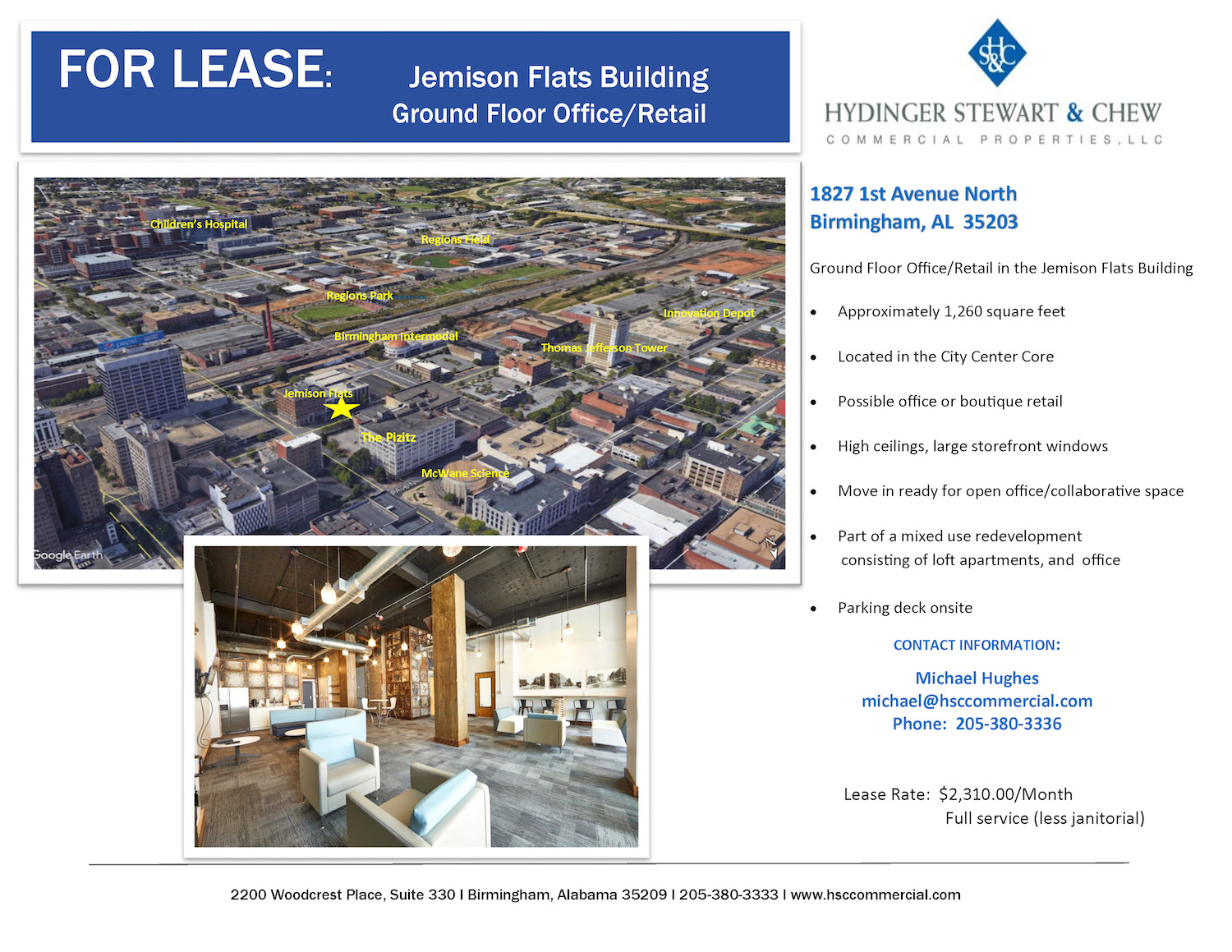 Commercial space for lease at Jemison Flats in Downtown Birmingham, AL