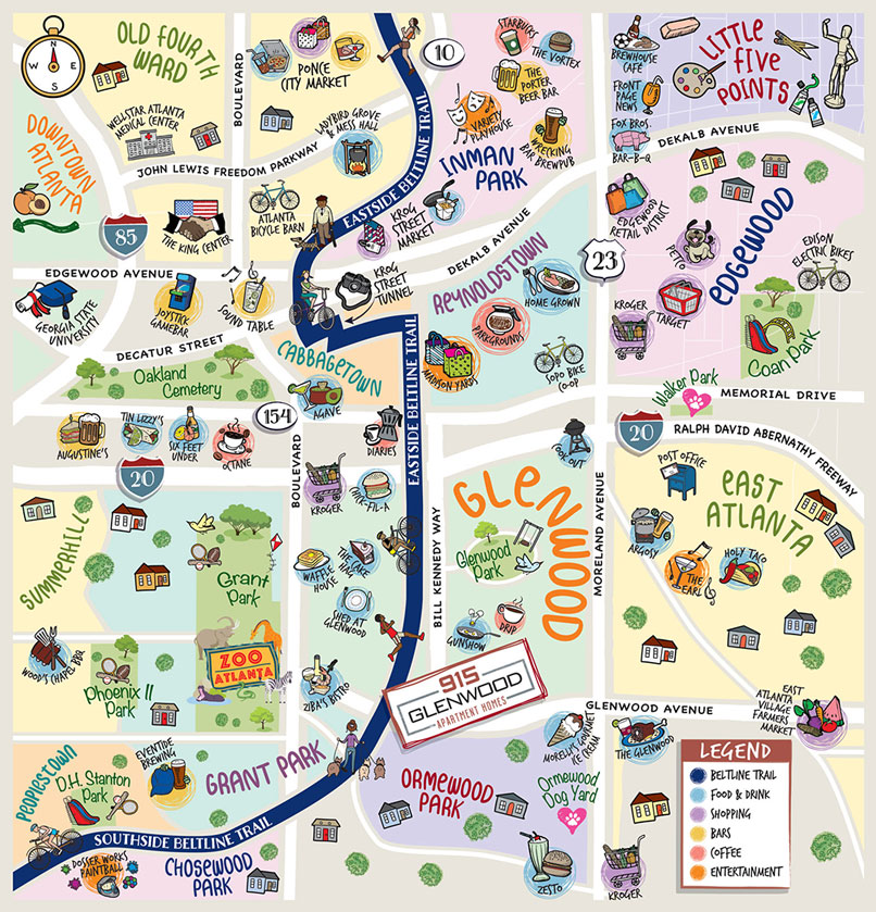 Illustration of Atlanta Neighborhood Map at 915 Glenwood Apartment Homes, Atlanta