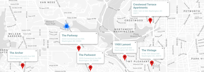 DC area map of apartments