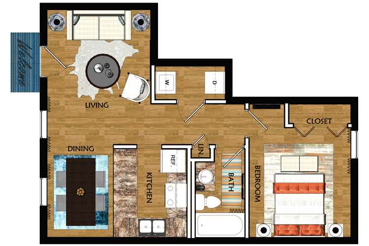 1 bedroom, 1 bathroom birmingham floor plan at The Mills at 601