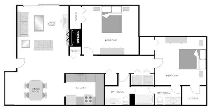 Imperial Mimosa 2 bedroom 1.5 bathroom floor plan at Pecan Acres