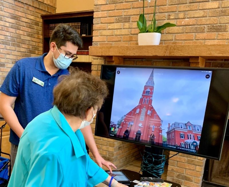 One of our senior residents connecting through technology. 