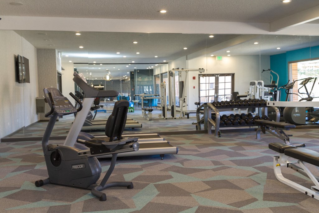 Fitness Center With Modern Equipment at Monaco Lakes, Denver, 80222