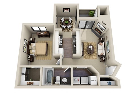 1 Bed 1 Bath Floor Plan - 742-to800 Sq. Ft. at The Parc at Briargate, CO