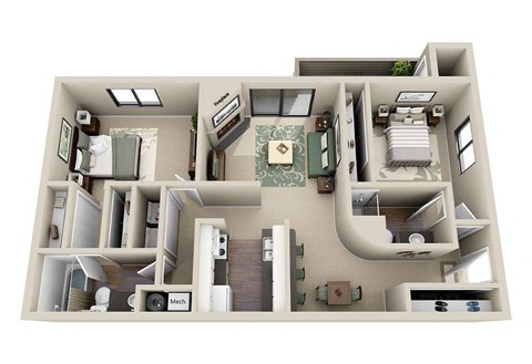 2 Bed 2 Bath Floor Plan -1,007-to1,063 Sq. Ft. at The Parc at Briargate, Colorado Springs CO