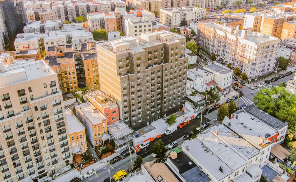 an aerial view of the city