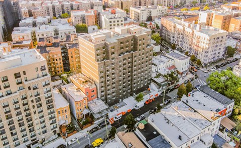 an aerial view of the city