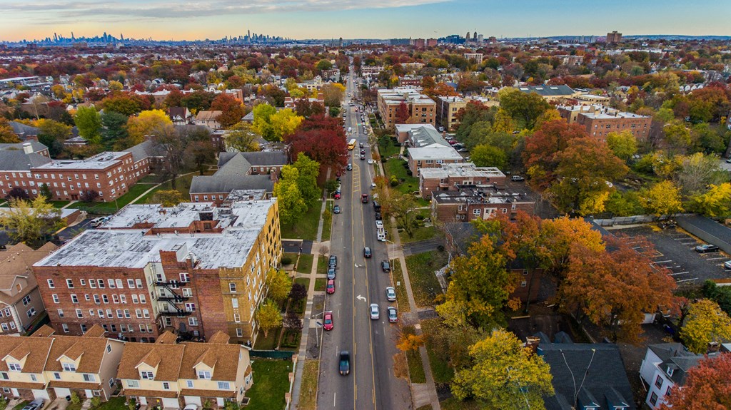 an aerial view of the city