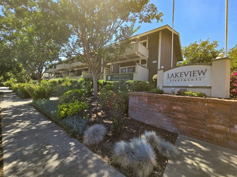 Lakeview Apartments sign in front of a building.