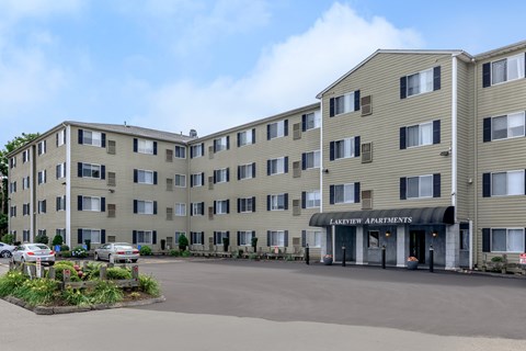 A large building with the words