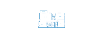 A floor plan of a house with labeled rooms and appliances.