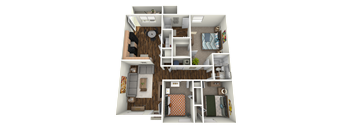 a 3d rendering of a bedroom floor plan with an open closet
