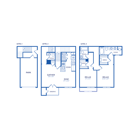 a blueprint of three different floor plans of a house