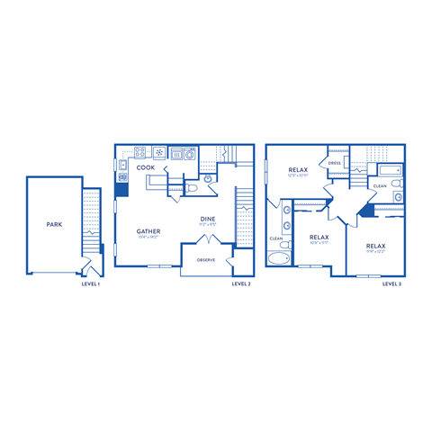 a blueprint of three different floor plans of a house