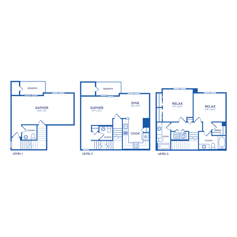 a blueprint of four floor plans of a house