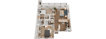 A floor plan of a house with a living room, dining room, kitchen, and bathrooms.