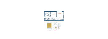 a floor plan of a house with a kitchen and a living room