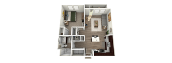 a 3d rendering of our 1 bedroom apartment at princeton court apartments in dallas