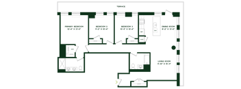 A floor plan of a house with labeled rooms and dimensions.