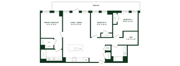 A floor plan of a house with labeled rooms and dimensions.