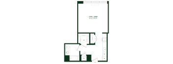 A floor plan for a living and dining area sized 14'-3" x 14'-6".
