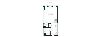 A floor plan of a living and dining area sized 14'-9" x 18'-1".