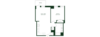 A floor plan of a house with a living room, dining room, and bedroom.