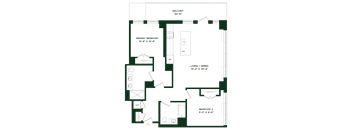 A floor plan of a balcony and three bedrooms.