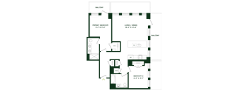 A floor plan of a house with a primary bedroom, a living/dining area, and two additional bedrooms.