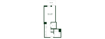 A floor plan of a house with a living room, dining room, and two bedrooms.