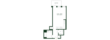 A floor plan of a living and dining area sized 13'x20' with a bathroom and a kitchen.