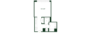A floor plan of a living and dining area with dimensions.
