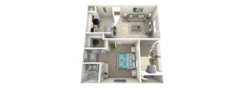 a 3d floor plan of a house with a bedroom and a living room