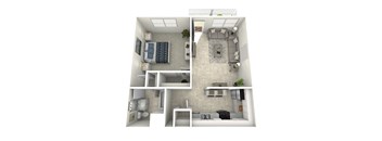a 3d rendering of a floor plan with a bedroom and living room