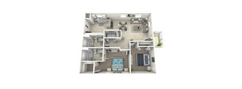 a 2 bedroom floor plan with a bathroom and a living room