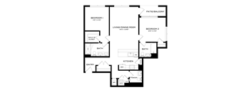 A black and white image of a house floor plan.