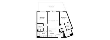 A black and white floor plan of a two bedroom apartment.