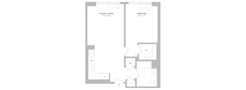 A floor plan of a living/dining area and bedroom.