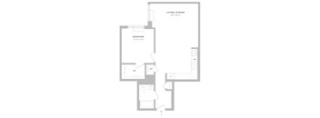 A floor plan of a living/dining room with a bedroom and WC.