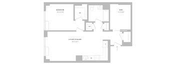 A floor plan of a house with a living room, dining room, and two bedrooms.