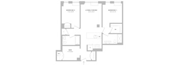 A floor plan of a home with three bedrooms and a den.