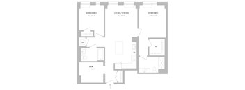 A floor plan of a house with three bedrooms, a living room, a dining room, a den, a laundry room, and a garage.