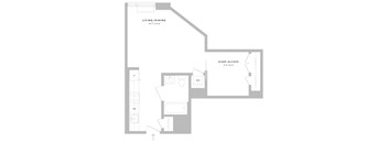 A floor plan of a small apartment with a living/dining area and a sleep alcove.