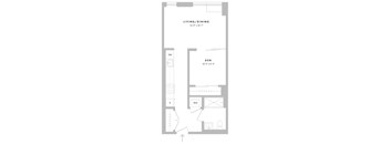 A floor plan of a living and dining area with dimensions.