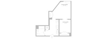 A floor plan of a small apartment with a living/dining area and a sleep alcove.