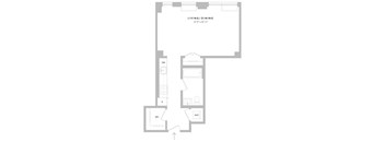 A floor plan of a living and dining area with dimensions.