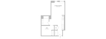 A floor plan of a living and dining area with dimensions.